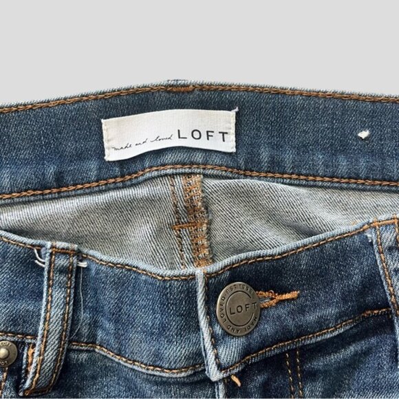 Loft High Waist Embroidered Cuff Skinny Cropped Ankle Denim Jeans - Picture 7 of 14